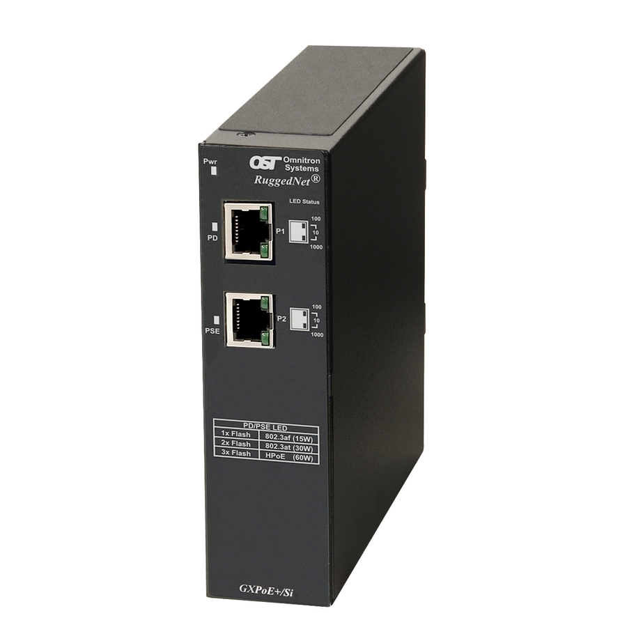 Omnitron Systems RuggedNet Industrial Unmanaged 30W Gigabit PoE Extender with Booster Technology