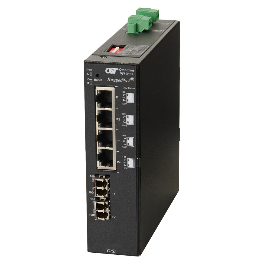 Omnitron Systems RuggedNet Unmanaged Ruggedized Industrial Gigabit, 2xSM LC, RJ-45, Ethernet Fiber Switch