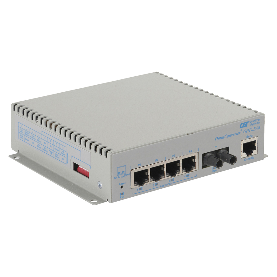 Omnitron Systems OmniConverter Managed Gigabit High Power 60W PoE, MM ST, RJ-45, Ethernet Fiber Switch
