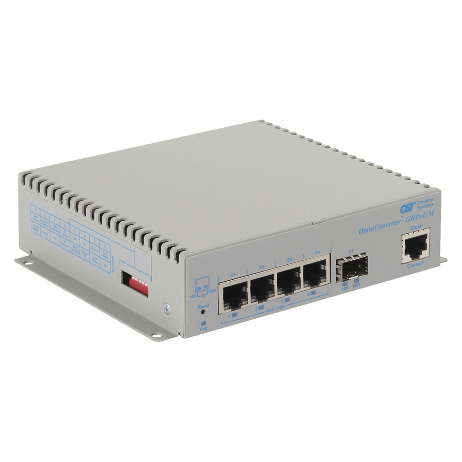 Omnitron Systems OmniConverter Managed Gigabit High Power 60W PoE, SFP, RJ-45, Ethernet Fiber Switch