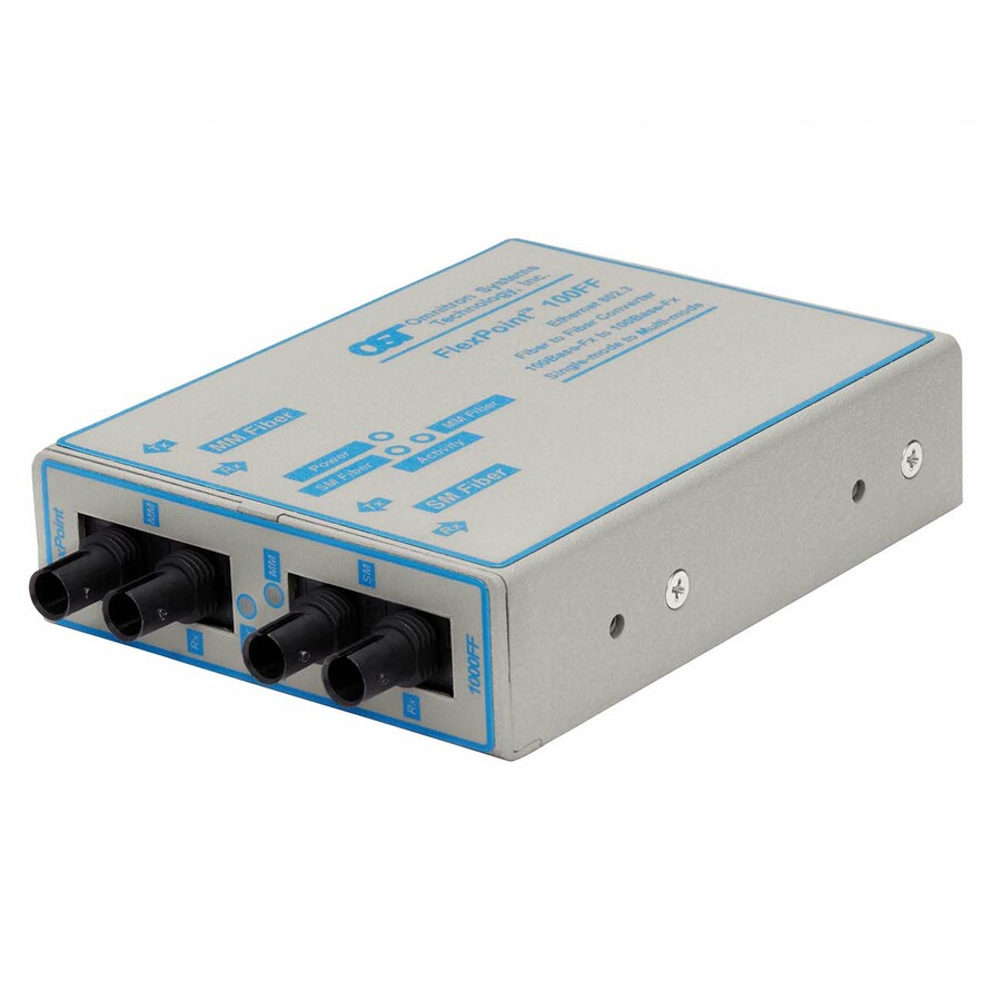 FlexPoint 100Mbps Ethernet Fiber to Fiber Media Converter ST Multimode 5km to Single-Mode 30km