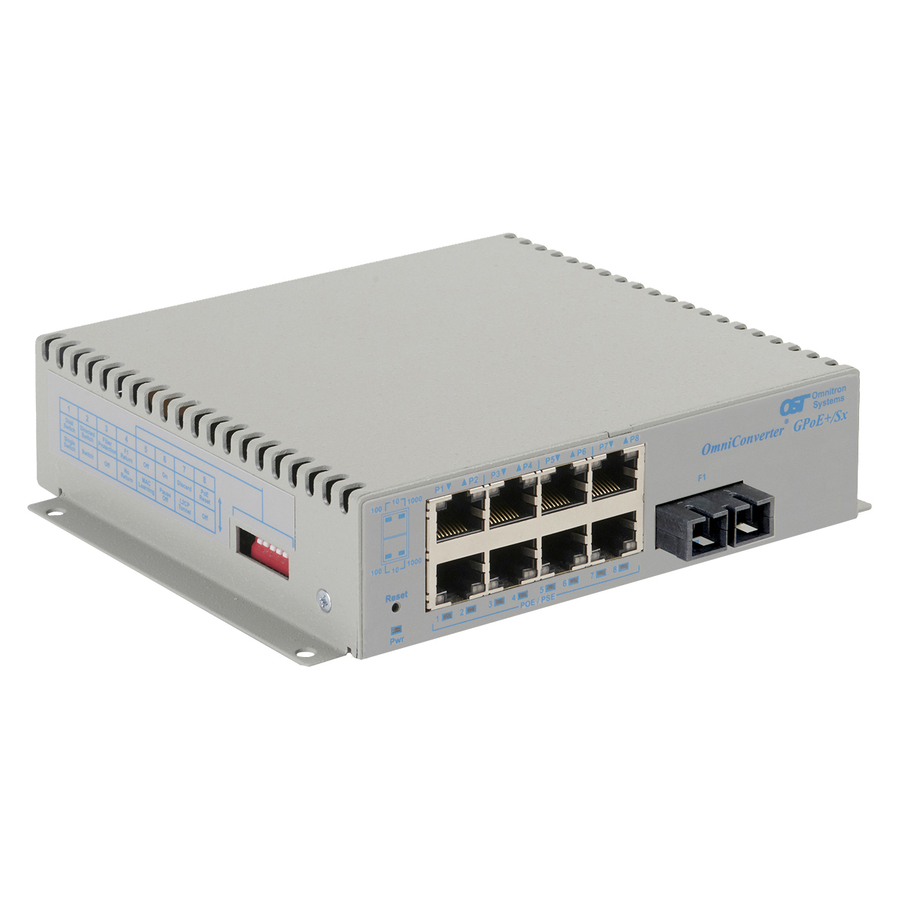 Omnitron Systems OmniConverter Unmanaged Gigabit PoE+, MM SC, RJ-45, Ethernet Fiber Switch