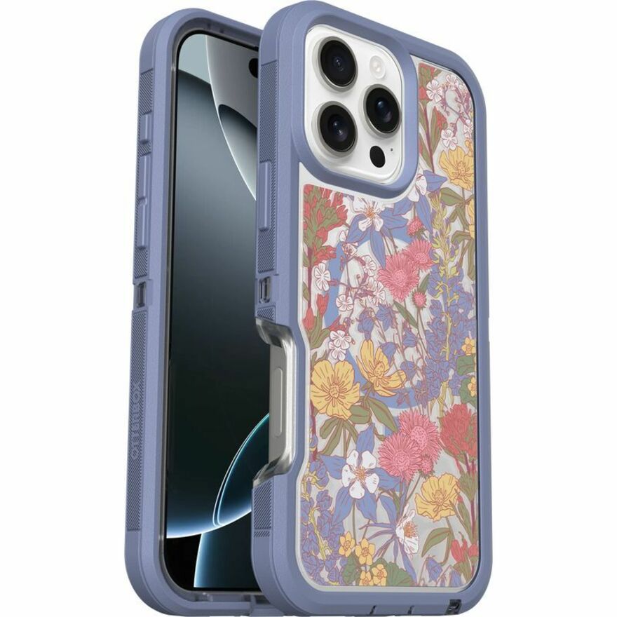 OtterBox Defender Series Pro XT Carrying Case Apple iPhone 16 Pro Max Smartphone - Floral Purple (Clear)