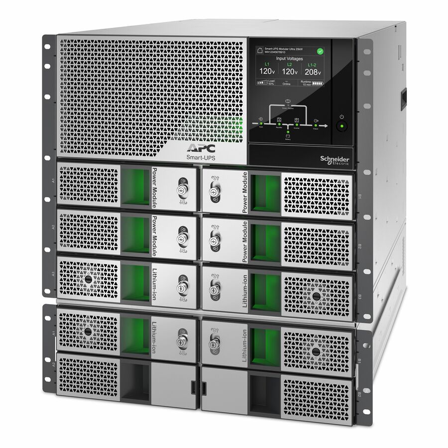 APC Smart-UPS Modular Ultra, On-Line, 20kW scalable to 20kW N+1, Lithium-ion, Rackmount 12U, 208/240V, Network Management, w/ External battery chassis