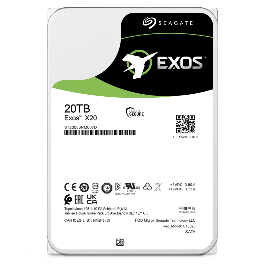 Seagate Exos X20 ST20000NM007D 20 TB Hard Drive - Internal - SATA (SATA/600) - Conventional Magnetic Recording (CMR) Method
