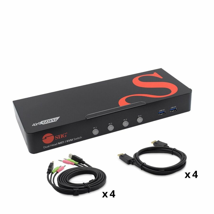 SIIG 4-Port DisplayPort 1.4 8K MST Dual Head KVM Console Switch