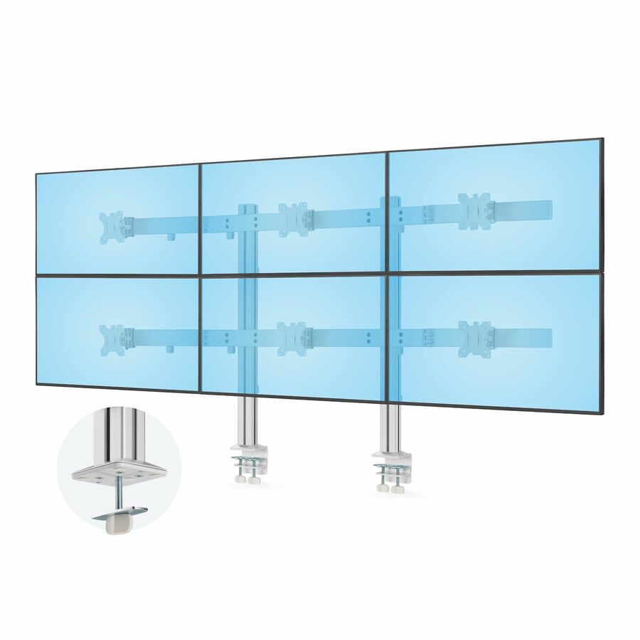 StarTech Six-Monitor Desk Mount with Crossbar, Up To 32-inch Computer Screens, Max 17.6lb (8kg) each, Dual Column, C-clamp/Grommet