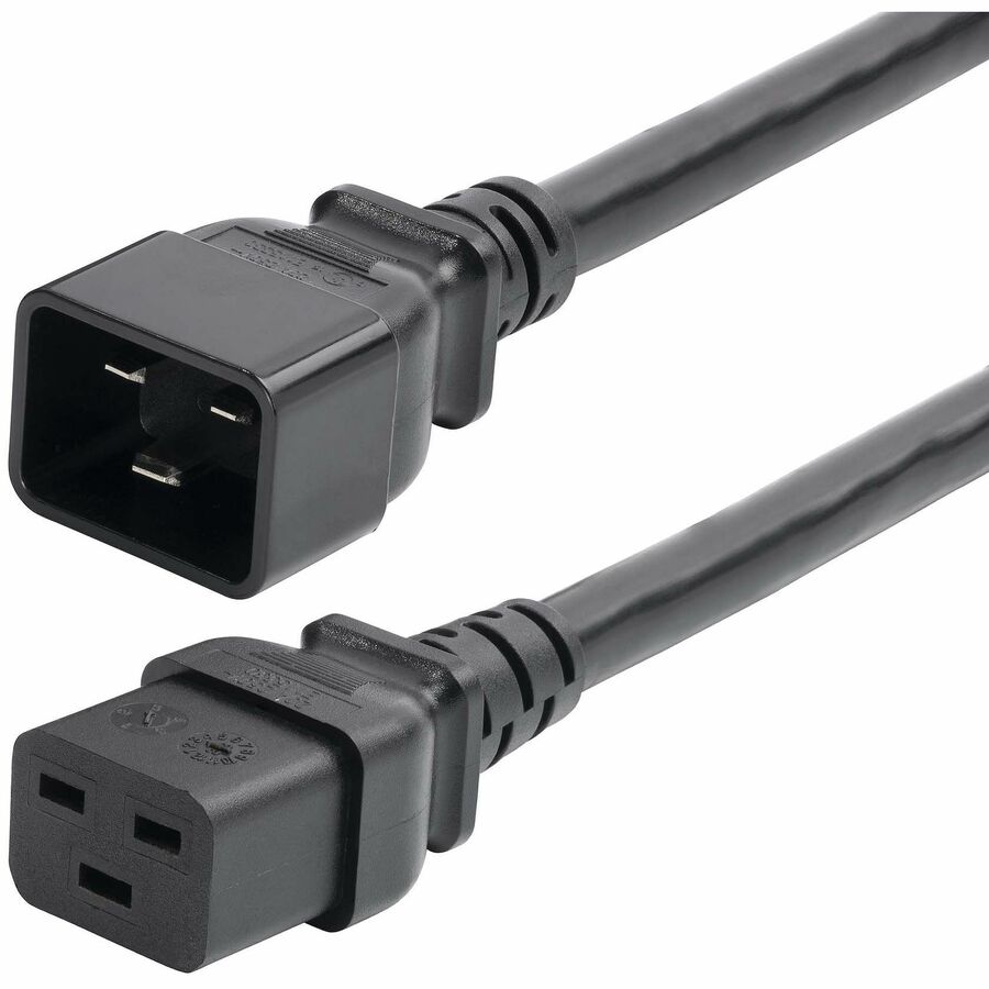 StarTech 2ft (60cm) Heavy Duty Extension Cord, IEC 60320 C19 to C20 Black Extension Cord, 20A 250V, 12AWG, UL Listed, TAA