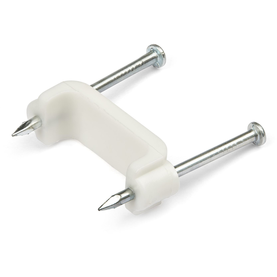 StarTech 100 Pack Cable Clips with Nails - Two Steel Nails - Reusable Nail-in Clamps - Cord Mounting Clips/Fasteners/Tacks White - TAA
