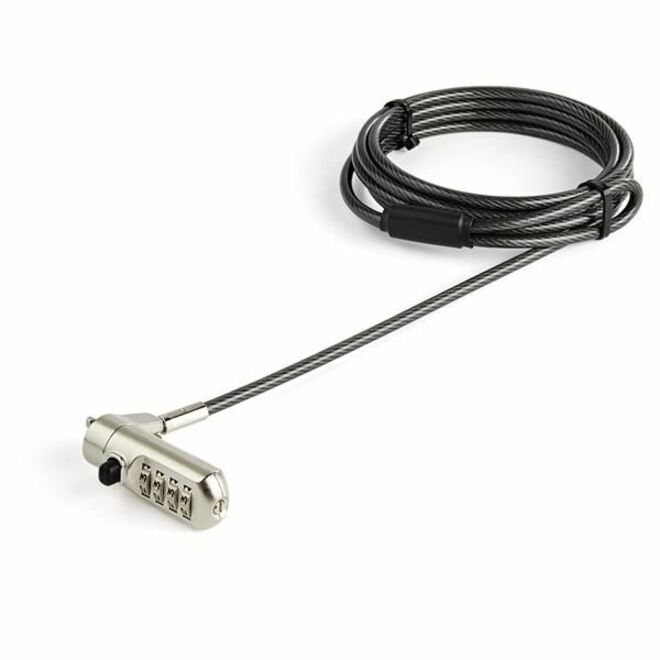 StarTech 6.6ft Laptop Cable Lock for Nano Slot Computer/Tablet/Device, Anti-Theft 4 Digit Combination Security Cable Lock, Steel, TAA