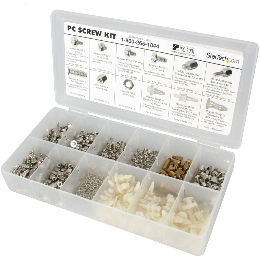 StarTech Deluxe Assortment PC Screw Kit, Screw Nuts and Standoffs, Assortment Of 12 Common PC Case Screws, Screw kit, TAA