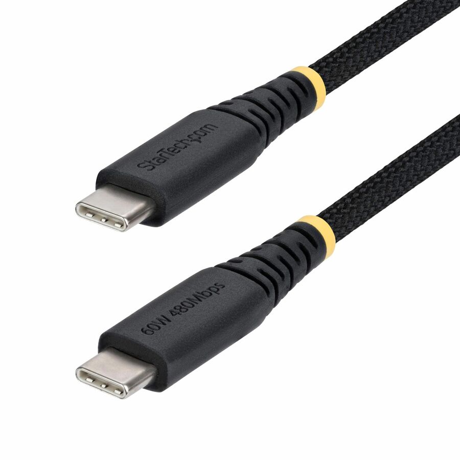 StarTech 1ft (30cm) USB-C Charging Cable, 60W (3A) PD, Dual-Layer Braided Nylon/TPE Jacket, Rugged USB 2.0 Laptop Charger Cord