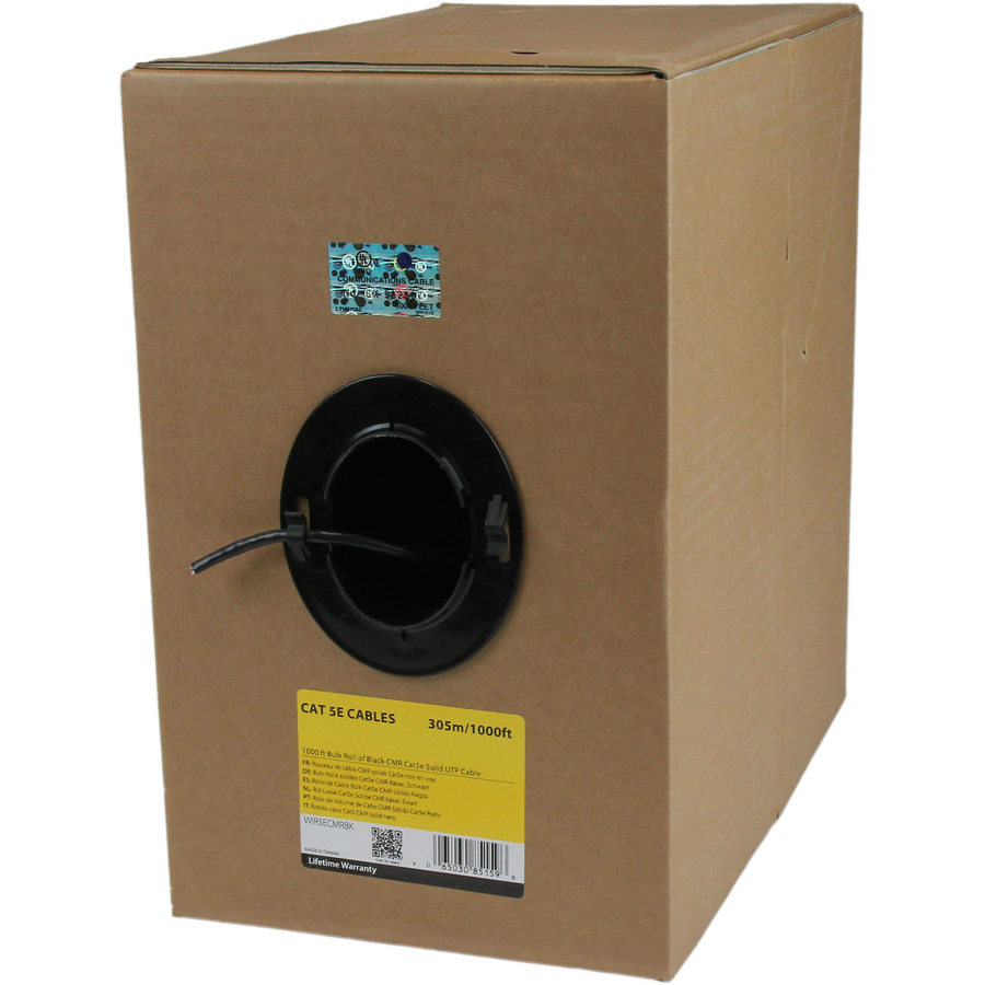 StarTech Bulk Cat 5e Ethernet Cable - 1000 ft. (304,8m) - Solid - CMR-Rated - Black - TAA Compliant
